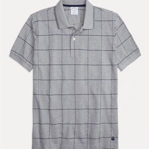 Brooks Brothers original fit Mens gray windowpane checkered polo short sleeve XL